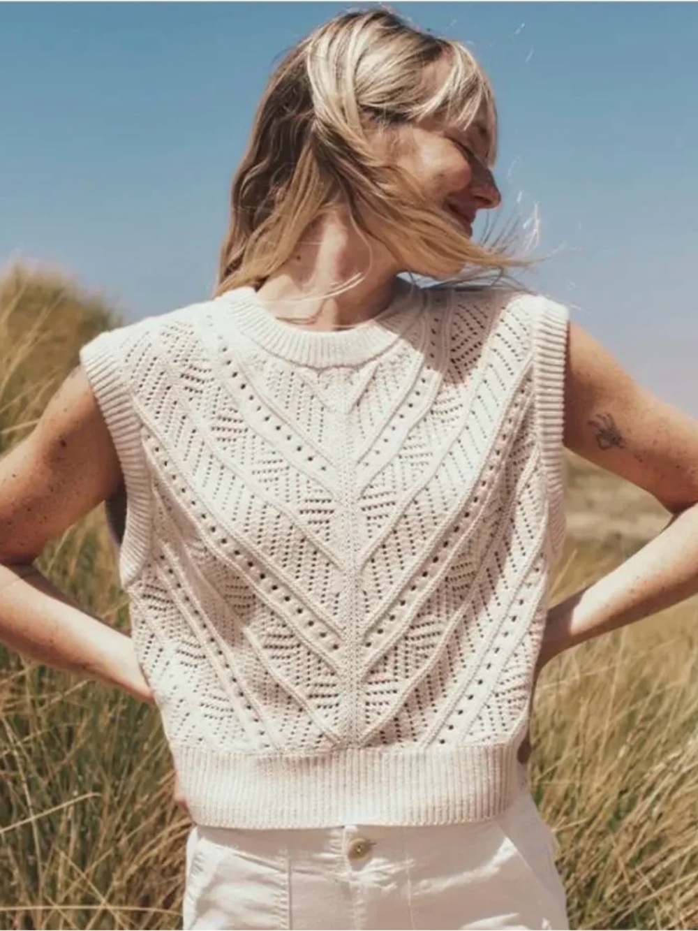 NWOT Marine Layer Pointelle Knit Brook Sleeveless Sweater Vest - Cream